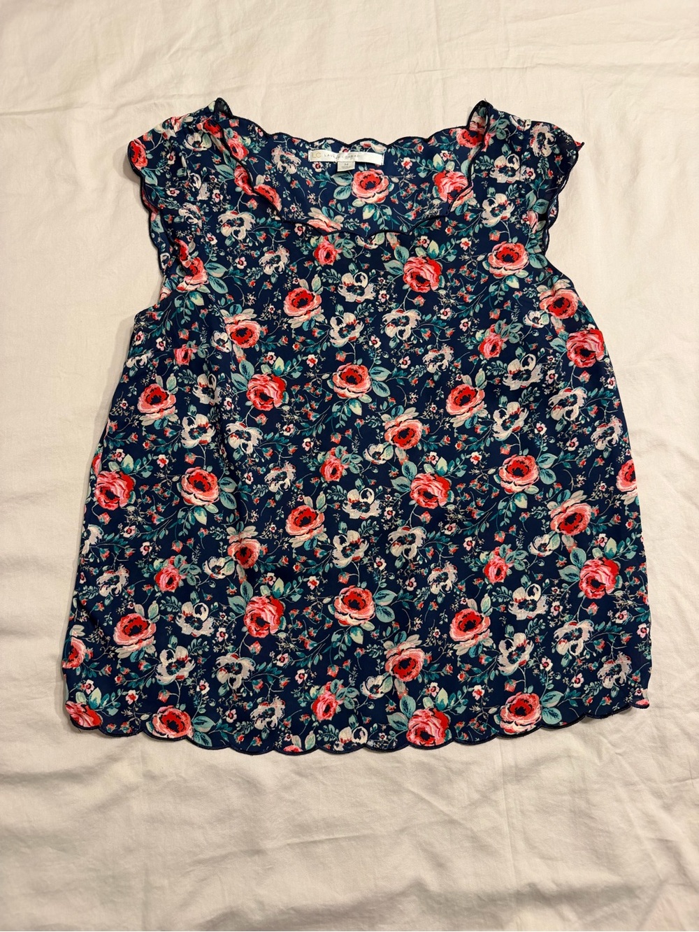 LC Lauren Conrad Floral Blouse Medium Navy Multi